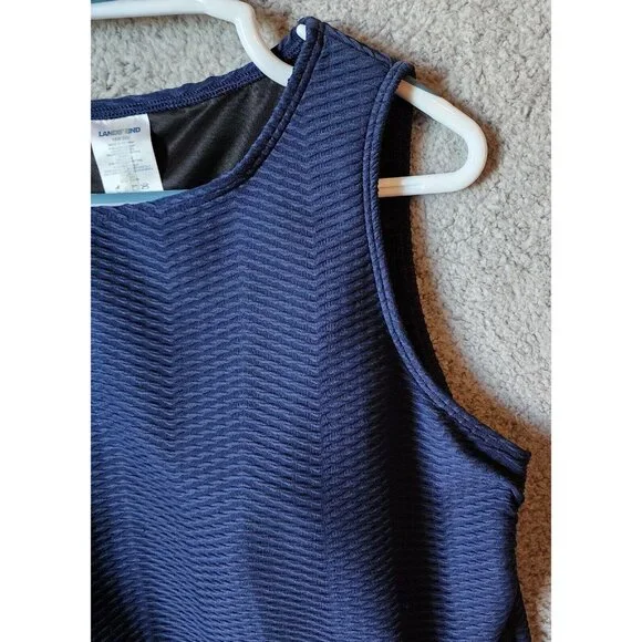 Lands' End Women's High Neck Tankini Swim Top Padded Textured Modest Blue 18W DD - Picture 3 of 11